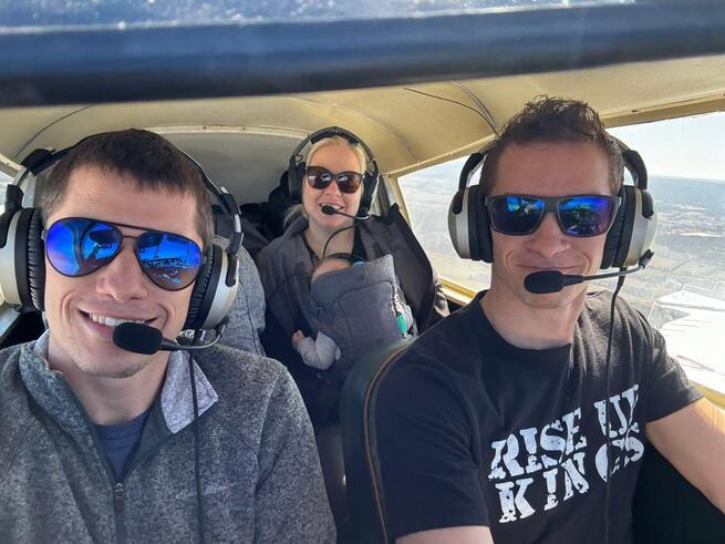 young family takes a fun trip in a small airplane